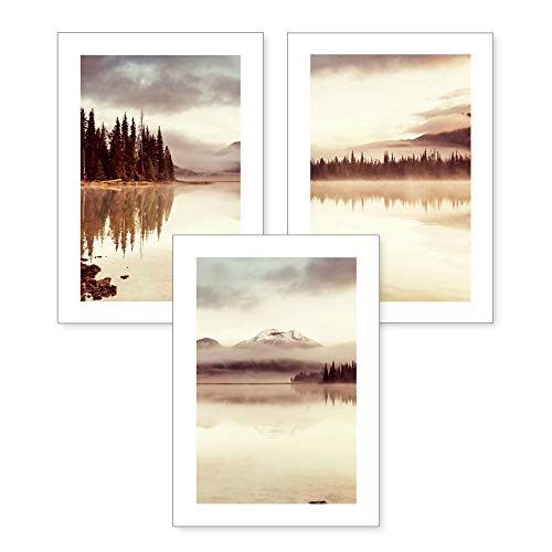 3-teiliges Premium Poster-Set | Kunstdruck | Bergsee im Morgengrauen | Deko Bild für Ihre Wand | optional mit Rahmen | Wohnzimmer Schlafzimmer Modern Fine Art | DIN A4 / A3 (A4, ohne Rahmen) von Kreative Feder