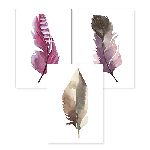 3-teiliges Premium Poster-Set | Kunstdruck | Federn | Deko Bild für Ihre Wand | optional mit Rahmen | Wohnzimmer Schlafzimmer Modern Fine Art | DIN A4 / A3 (A4, ohne Rahmen) von Kreative Feder