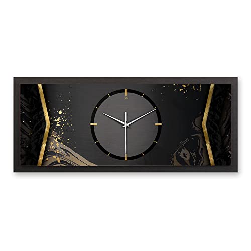 Kreative Feder 3D Designer-Wanduhr Black in modernem Metallic-Look 70x30cm rechteckig quer analog lautlos ohne Ticken (leises Funkuhrwerk) von Kreative Feder