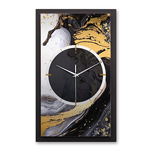 Kreative Feder 3D Designer-Wanduhr Black & Gold Ink in modernem Metallic-Look 50x30cm rechteckig analog lautlos ohne Ticken (Black & Gold Ink, leises Funkuhrwerk) von Kreative Feder