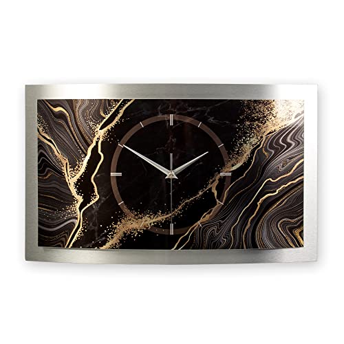 Kreative Feder 3D Designer-Wanduhr Black & Gold Marble in modernem Metallic-Design; leise Funkuhr mit glänzendem Motiv wahlweise in Zwei Größen (Black & Gold Marble, 50x30cm; leises Funkuhrwerk) von Kreative Feder