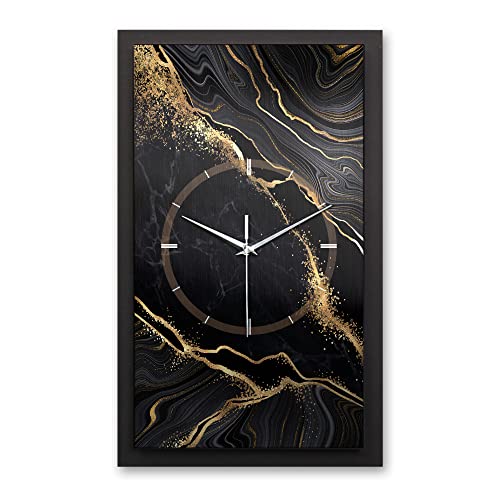 Kreative Feder 3D Designer-Wanduhr Black & Gold Waves in modernem Metallic-Look 50x30cm rechteckig analog lautlos ohne Ticken (leises Funkuhrwerk) von Kreative Feder