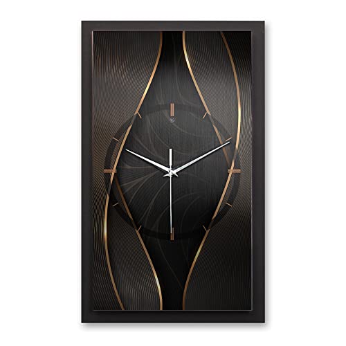 Kreative Feder 3D Designer-Wanduhr Black & Gold in modernem Metallic-Look 50x30cm rechteckig analog lautlos ohne Ticken (leises Quarzuhrwerk) von Kreative Feder