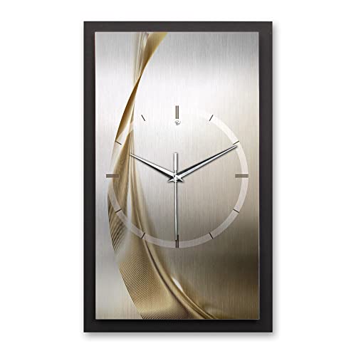 Kreative Feder 3D Designer-Wanduhr Elegant Golden Wave in modernem Metallic-Look 50x30cm rechteckig analog lautlos ohne Ticken (leises Funkuhrwerk) von Kreative Feder