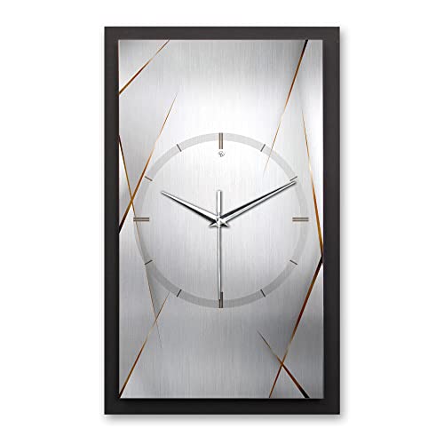 Kreative Feder 3D Designer-Wanduhr Futuristic Silver in modernem Metallic-Look 50x30cm rechteckig analog lautlos ohne Ticken (leises Funkuhrwerk) von Kreative Feder