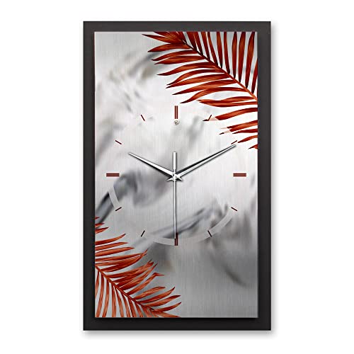 Kreative Feder 3D Designer-Wanduhr Red Leaves in modernem Metallic-Look 50x30cm rechteckig analog lautlos ohne Ticken (leises Funkuhrwerk) von Kreative Feder