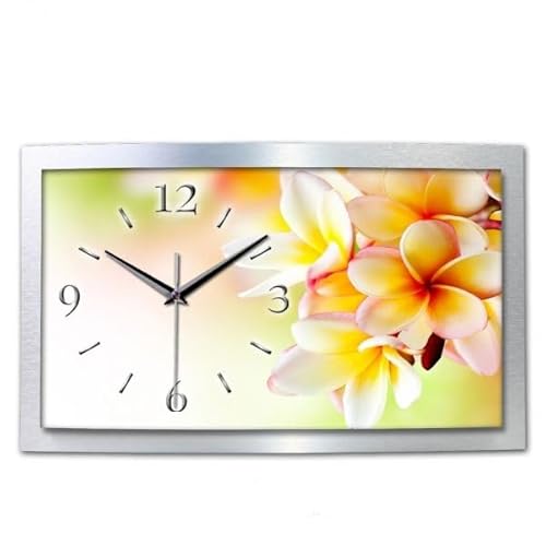 3D Designer-Wanduhr White Flower in modernem Metallic-Design; leise Funkuhr mit Motiv Natur Relax Blüte wahlweise in Zwei Größen (White Flower, 50x30cm; leises Funkuhrwerk) von Kreative Feder