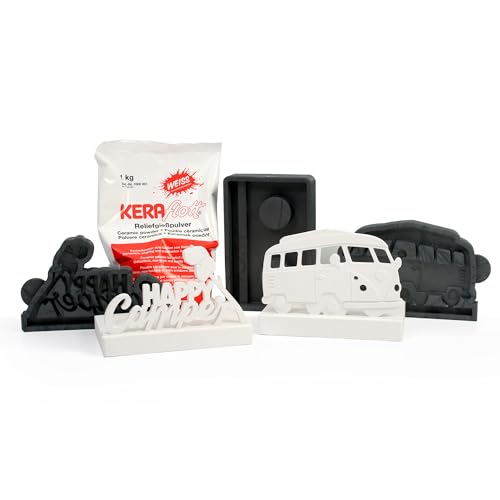 3er-Set Silikon-Formen „Bulli (Van)“ inkl. 1kg Keraflott Reliefgießpulver zur Herstellung handgegossener Teelichthalter und Einschiebe-Deko von Kreative Feder
