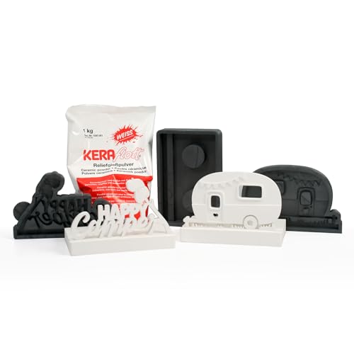 3er-Set Silikon-Formen „Campingwagen“ inkl. 1kg Keraflott Reliefgießpulver zur Herstellung handgegossener Teelichthalter und Einschiebe-Deko von Kreative Feder