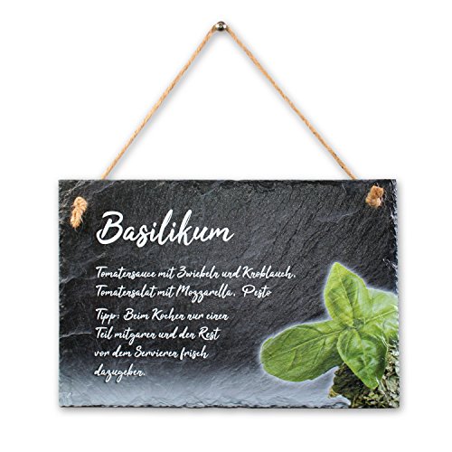 Basilikum Kräuter - Wandbild - Schiefertafel mit Spruch und Motiv - Wand Deko für Küche Familie und Freunde - zum Einzug 30x20cm von Kreative Feder