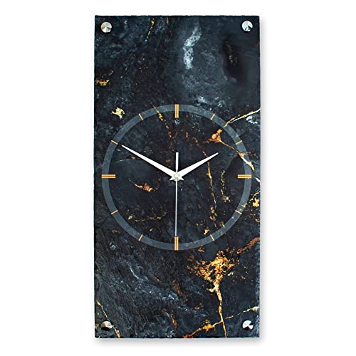 Kreative Feder Designer-WANDUHR Black & Gold Marble aus Stein mit Zeigern aus gebürstetem Aluminium - Designeruhr aus Beton mit flüsterleisem Uhrwerk (leises Funkuhrwerk) von Kreative Feder