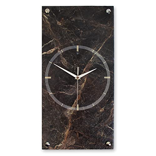 Kreative Feder Designer-WANDUHR Brown Marble aus Stein mit Zeigern aus gebürstetem Aluminium - Designeruhr aus Beton mit flüsterleisem Uhrwerk (leises Funkuhrwerk) von Kreative Feder