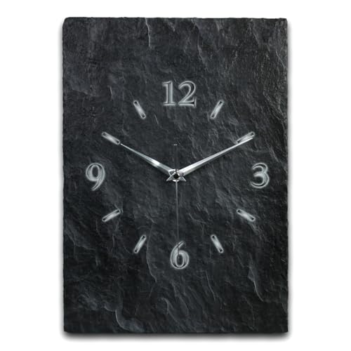 Designer-Wanduhr aus Stein (Keramik) Größe ca. 35x25cm mit flüsterleisem Uhrwerk (Schiefer Optik schwarz, leises Quarzuhrwerk) von Kreative Feder