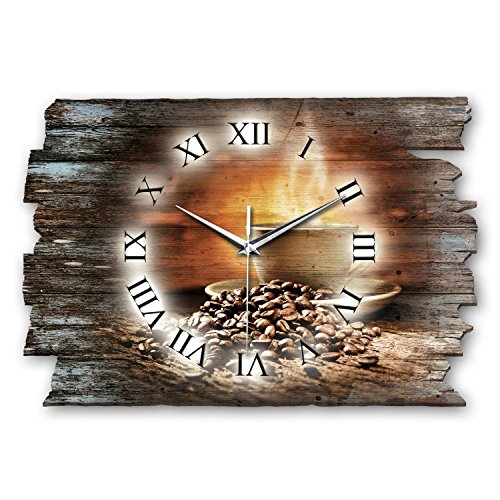 Kreative Feder Designer Wanduhr „Kaffee“ aus Holz 40x27cm im Shabby Style Design - Designeruhr mit flüsterleisem Uhrwerk ohne Ticken (Kaffee II, leises Funkuhrwerk) von Kreative Feder