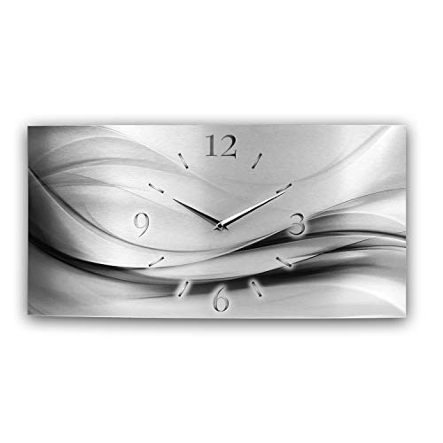 Kreative Feder „Abstrakt“ - Designer-Wanduhr aus gebürstetem Aluminium in Zwei Größen mit leisem Uhrwerk (Abstrakt Silber-metallic, Quarzuhr 80x40cm) von Kreative Feder