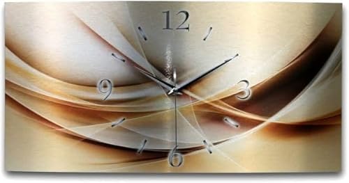 Kreative Feder „Abstrakt Gold“ - Designer-Wanduhr aus gebürstetem Aluminium in Zwei Größen mit leisem Uhrwerk (Abstrakt Gold, Quarzuhr 80x40cm) von Kreative Feder