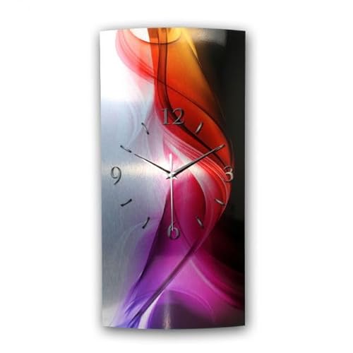 Kreative Feder „Abstrakt bunt“ - Designer-Wanduhr aus gebürstetem Aluminium in Zwei Größen mit leisem Uhrwerk (Abstrakt bunt, Funkuhr 80x40cm) von Kreative Feder