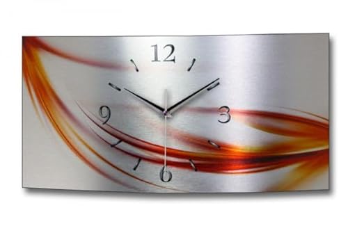 Kreative Feder „Abstrakt rot“ - Designer-Wanduhr aus gebürstetem Aluminium in Zwei Größen mit leisem Uhrwerk (Abstrakt Rot, Quarzuhr 80x40cm) von Kreative Feder