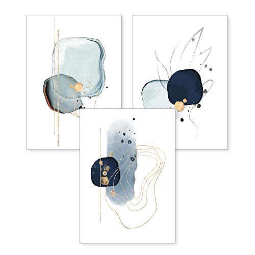 Kreative Feder 3-teiliges Premium Poster-Set | Kunstdruck | Abstrakt blau | Deko Bild für Ihre Wand | optional mit Rahmen | Wohnzimmer Schlafzimmer Modern Fine Art | DIN A4 / A3 (A4, ohne Rahmen) von Kreative Feder