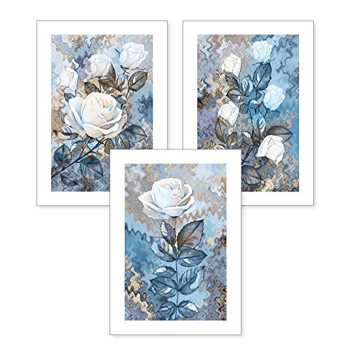Kreative Feder 3-teiliges Premium Poster-Set | Kunstdruck | Eisige Rosen | Deko Bild für Ihre Wand | optional mit Rahmen | Wohnzimmer Schlafzimmer Modern Fine Art | DIN A4 / A3 (A4, ohne Rahmen) von Kreative Feder
