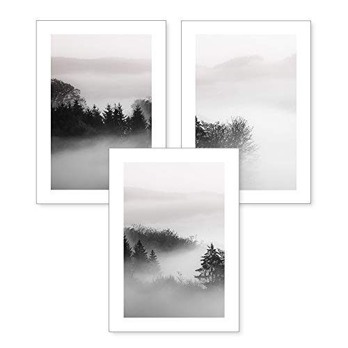 Kreative Feder 3-teiliges Premium Poster-Set | Kunstdruck | Wald und Nebel | Deko Bild für Ihre Wand | optional mit Rahmen | Wohnzimmer Schlafzimmer Modern Fine Art | DIN A4 / A3 (A3, ohne Rahmen) von Kreative Feder