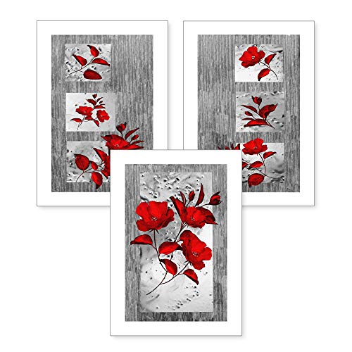 Kreative Feder 3-teiliges Premium Poster-Set | Kunstdruck | rote Blüten | Deko Bild für Ihre Wand | optional mit Rahmen | Wohnzimmer Schlafzimmer Modern Fine Art | DIN A4 / A3 (A4, ohne Rahmen) von Kreative Feder