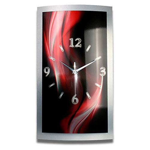 Kreative Feder Designer Wanduhr „Abstrakt“ - leise Funkuhr Größe 50x30cm rot-schwarz in modernem Design WAA061FL von Kreative Feder