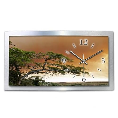 Kreative Feder 3D Designer-Wanduhr Afrika in modernem Metallic-Design; leise Funkuhr mit Motiv Natur Chill Out wahlweise in Zwei Größen (Afrika, 80x40cm; leises Funkuhrwerk) von Kreative Feder