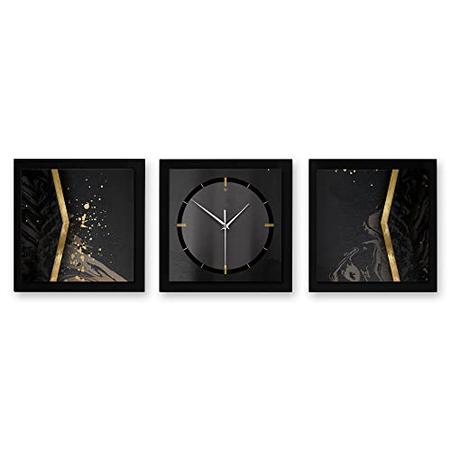 Kreative Feder 3D Designer-Wanduhr Black Elegance 3-teilige Quarzuhr 90x30cm Schwarz in modernem Metallic-Look rechteckig ohne Tickgeräusche (Black Elegance, 90x30cm; leises Quarzuhrwerk) von Kreative Feder