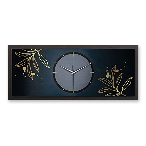 Kreative Feder 3D Designer-Wanduhr Blue & Gold in modernem Metallic-Look 70x30cm rechteckig quer analog lautlos ohne Ticken (leises Funkuhrwerk) von Kreative Feder