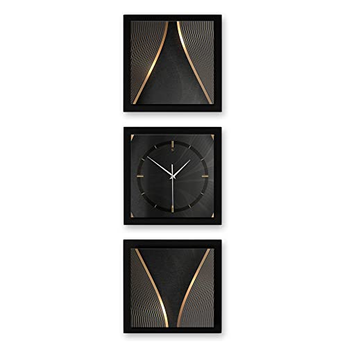 Kreative Feder 3D Designer-Wanduhr Elegance 3-teilige Funkuhr 90x30cm Schwarz in modernem Metallic-Look rechteckig ohne Tickgeräusche (Hochformat 90x30cm, Funkuhrwerk) von Kreative Feder