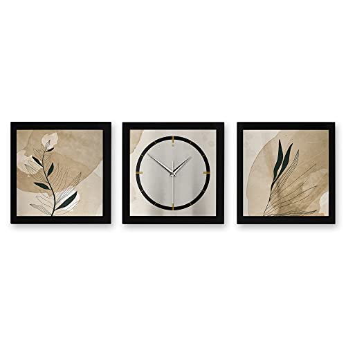 Kreative Feder 3D Designer-Wanduhr Floral Beige 3-teilige Funkuhr 150x50cm Beige in modernem Metallic-Look rechteckig ohne Tickgeräusche (groß (150x50cm), leises Funkuhrwerk) von Kreative Feder