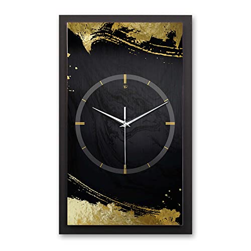 Kreative Feder 3D Designer-Wanduhr Gold on Black in modernem Metallic-Look 50x30cm rechteckig analog lautlos ohne Ticken (Gold on Black, leises Funkuhrwerk) von Kreative Feder