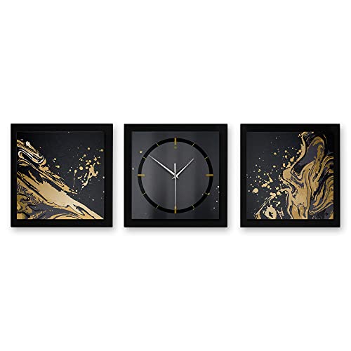 Kreative Feder 3D Designer-Wanduhr Gold & Black 3-teilige Funkuhr 90x30cm Schwarz in modernem Metallic-Look rechteckig ohne Tickgeräusche (klein (90x30cm), leises Funkuhrwerk) von Kreative Feder