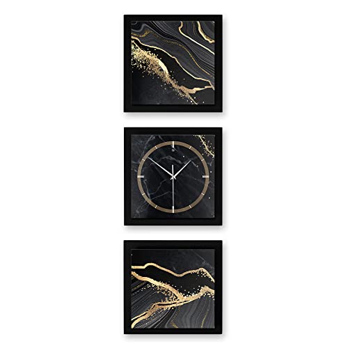 Kreative Feder 3D Designer-Wanduhr Gold & Black Marble 3-teilige Funkuhr 90x30cm Schwarz in modernem Metallic-Look rechteckig ohne Tickgeräusche (Hochformat 90x30cm, Funkuhrwerk) von Kreative Feder