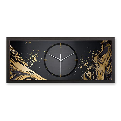 Kreative Feder 3D Designer-Wanduhr Golden Liquid in modernem Metallic-Look 70x30cm rechteckig quer analog lautlos ohne Ticken (Golden Liquid, leises Funkuhrwerk) von Kreative Feder