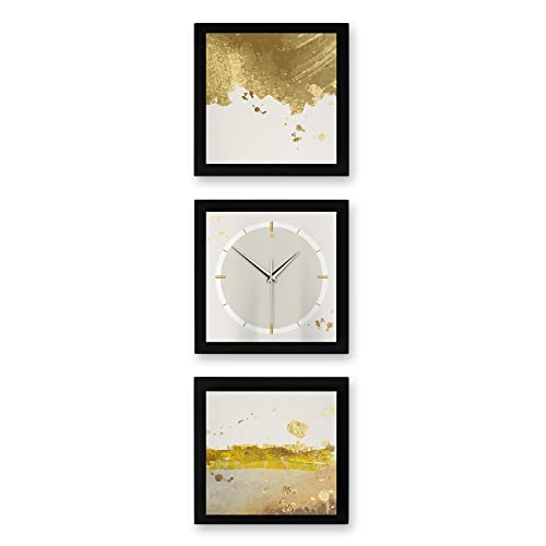 Kreative Feder 3D Designer-Wanduhr Golden Paint & Silver 3-teilige Funkuhr 90x30cm Silber in modernem Metallic-Look rechteckig ohne Tickgeräusche (Golden Paint & Silver, 90x30cm; leises Funkuhrwerk) von Kreative Feder
