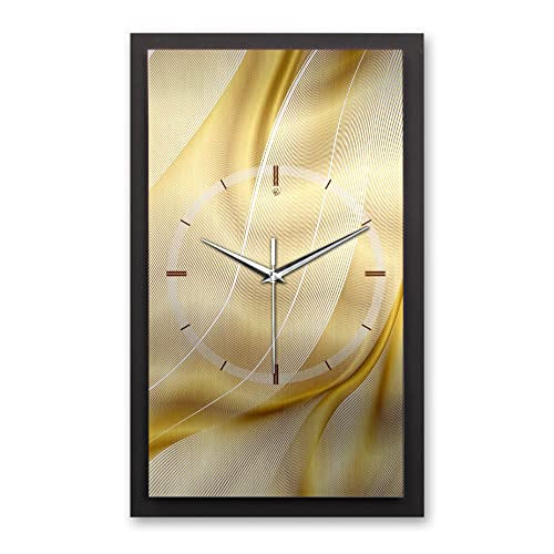 Kreative Feder 3D Designer-Wanduhr Golden Wave in modernem Metallic-Look 50x30cm rechteckig analog lautlos ohne Ticken (Golden Wave, leises Funkuhrwerk) von Kreative Feder