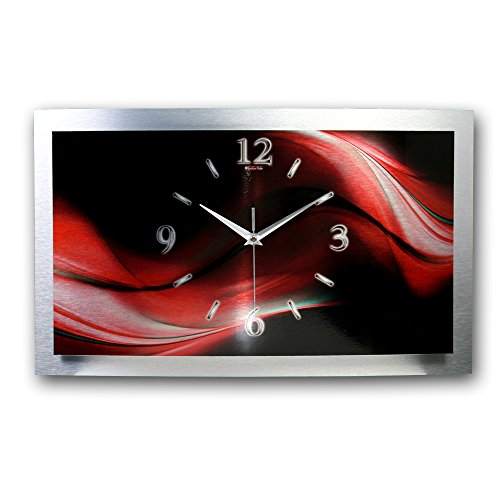 Kreative Feder 3D Designer-Wanduhr Red & Black in modernem Metallic-Design; leise Funkuhr mit glänzendem Motiv wahlweise in Zwei Größen (Red & Black, 50x30cm; leises Funkuhrwerk) von Kreative Feder