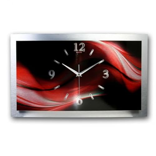 Kreative Feder 3D Designer-Wanduhr Red & Black in modernem Metallic-Design; leise Quarzuhr mit glänzendem Motiv wahlweise in Zwei Größen (Red & Black, 50x30cm; leises Quarzuhrwerk) von Kreative Feder