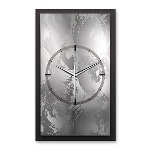 Kreative Feder 3D Designer-Wanduhr Silver Swirl in modernem Metallic-Look 50x30cm rechteckig analog lautlos ohne Ticken (Silver Swirl, leises Quarzuhrwerk) von Kreative Feder