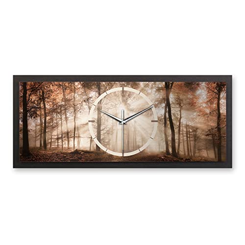 Kreative Feder 3D Designer-Wanduhr Wald in modernem Metallic-Look 70x30cm rechteckig quer analog lautlos ohne Ticken (Wald, leises Funkuhrwerk) von Kreative Feder