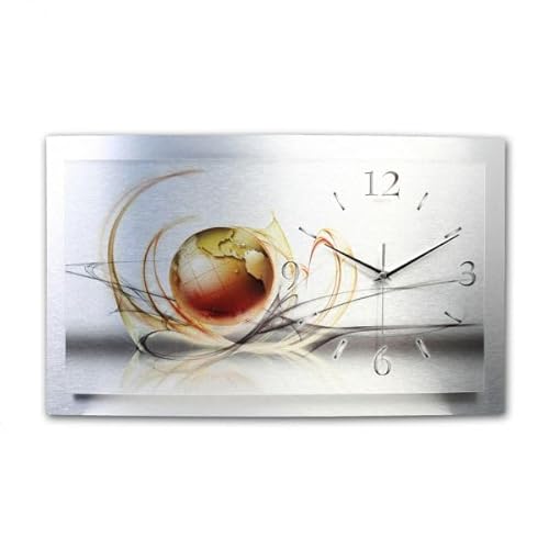 Kreative Feder 3D Designer-Wanduhr Welt Silber in modernem Metallic-Design; leise Funkuhr mit glänzendem Motiv wahlweise in Zwei Größen (Welt Silber, 80x40cm; leises Funkuhrwerk) von Kreative Feder