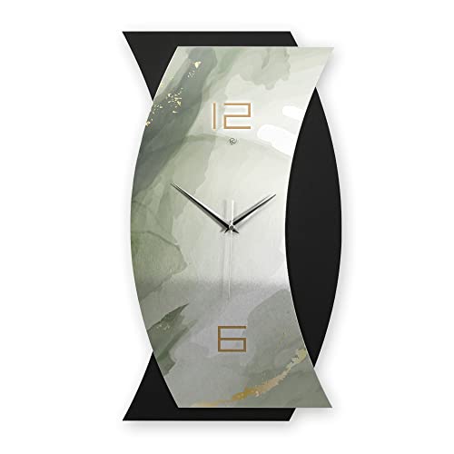 Kreative Feder 3D Designer-Wanduhr abstrakte Funkuhr 50x28cm Schwarz in modernem Metallic-Look ohne Tickgeräusche (Green, leises Funkuhrwerk) von Kreative Feder