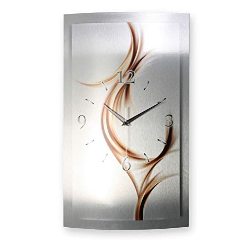 Kreative Feder 3D Designer-Wanduhr in modernem Metallic-Design; leise Wanduhr wahlweise Funk oder Quarz mit glänzendem Motiv in Zwei Größen (Abstrakte Linien, 80x40cm; leises Quarzuhrwerk) von Kreative Feder