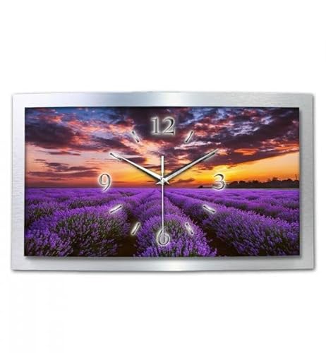 Kreative Feder 3D Designer-Wanduhr Lavendel in modernem Metallic-Design; leise Funkuhr mit Natur Motiv wahlweise in Zwei Größen (Lavendel, 50x30cm; leises Funkuhrwerk) von Kreative Feder