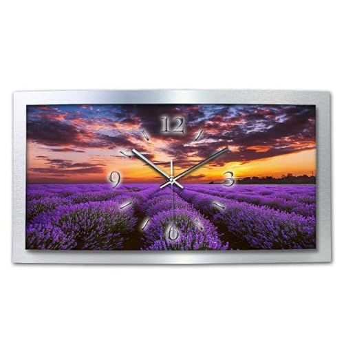 Kreative Feder 3D Designer-Wanduhr Lavendel in modernem Metallic-Design; leise Funkuhr mit Natur Motiv wahlweise in Zwei Größen (Lavendel, 80x40cm; leises Funkuhrwerk) von Kreative Feder