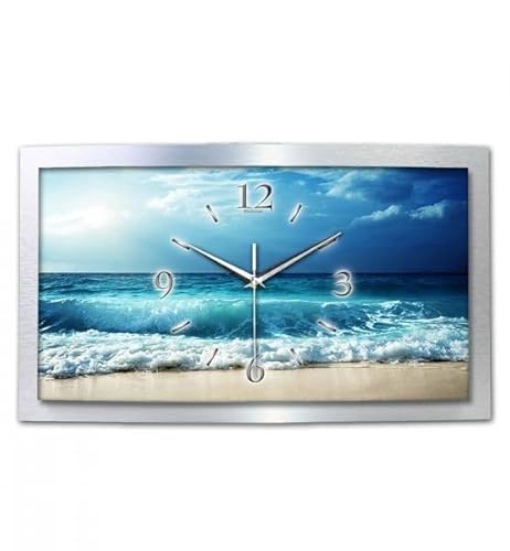 Kreative Feder 3D Designer-Wanduhr Ocean in modernem Metallic-Design; leise Funkuhr mit Meer Motiv wahlweise in Zwei Größen (Ocean, 50x30cm; leises Funkuhrwerk) von Kreative Feder
