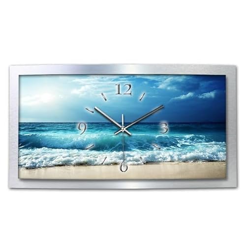 Kreative Feder 3D Designer-Wanduhr Ocean in modernem Metallic-Design; leise Funkuhr mit Meer Motiv wahlweise in Zwei Größen (Ocean, 80x40cm; leises Funkuhrwerk) von Kreative Feder