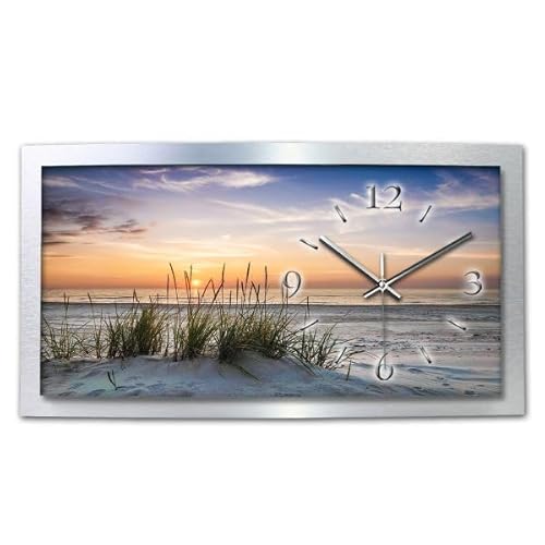Kreative Feder 3D Designer-Wanduhr Sandstrand in modernem Metallic-Design; leise Funkuhr mit Chill Out Motiv wahlweise in Zwei Größen (Sandstrand, 80x40cm; leises Funkuhrwerk) von Kreative Feder